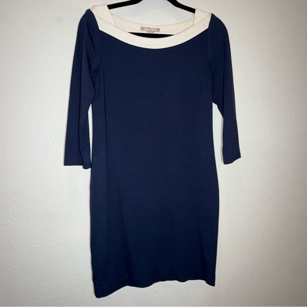 Banana Republic Navy Blue Sheath Dress with Bateau Neckline sz 2 midi stretch
